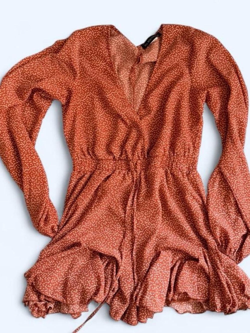 Beginning Boutique Rust Red Dot Long-Sleeve V-Neck Dress